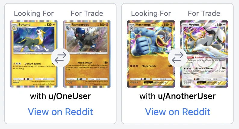 Reddit trade partner search interface